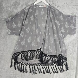Lottie & Holly Gypsy Fringe Cardigan‎ Med Grey Black Sheer Whimsigoth